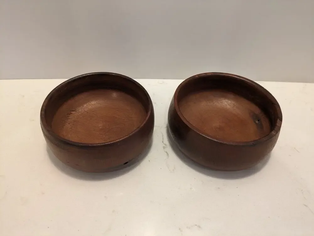 Vintage Handmade Redwood Bowls Set Of 2 Signed And Dated